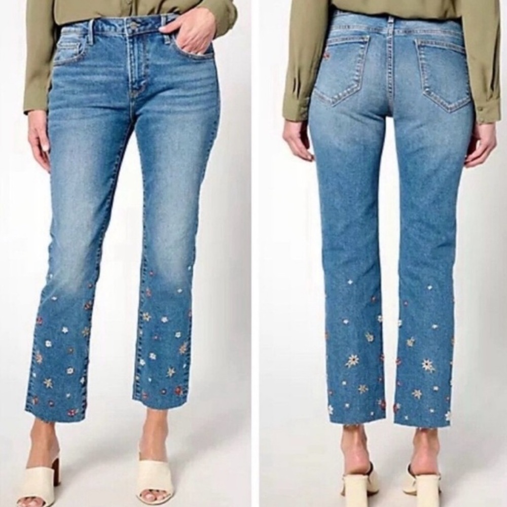 Driftwood Colette Floral Embroidered Cropped Straight Leg Jeans 20 x 27 Prairie